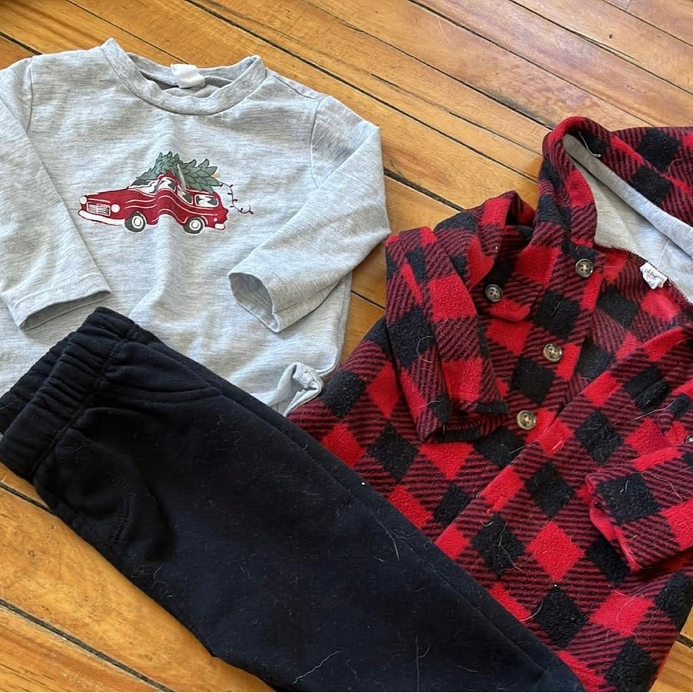 Red Plaid Jacket and Gray Car Shirt Set petit lem 12 month